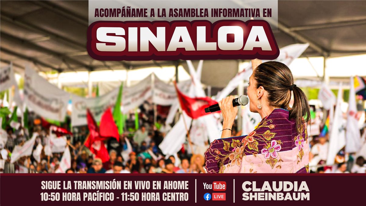 Estamos en Los Mochis para reafirmar junto a su pueblo que la Cuarta Transformación es pacífica y tiene como base al Humanismo Mexicano, pensamiento que nos guía y que resalta la grandeza y la historia de nuestra patria.

Les invito a seguir la transmisión de nuestra Asamblea