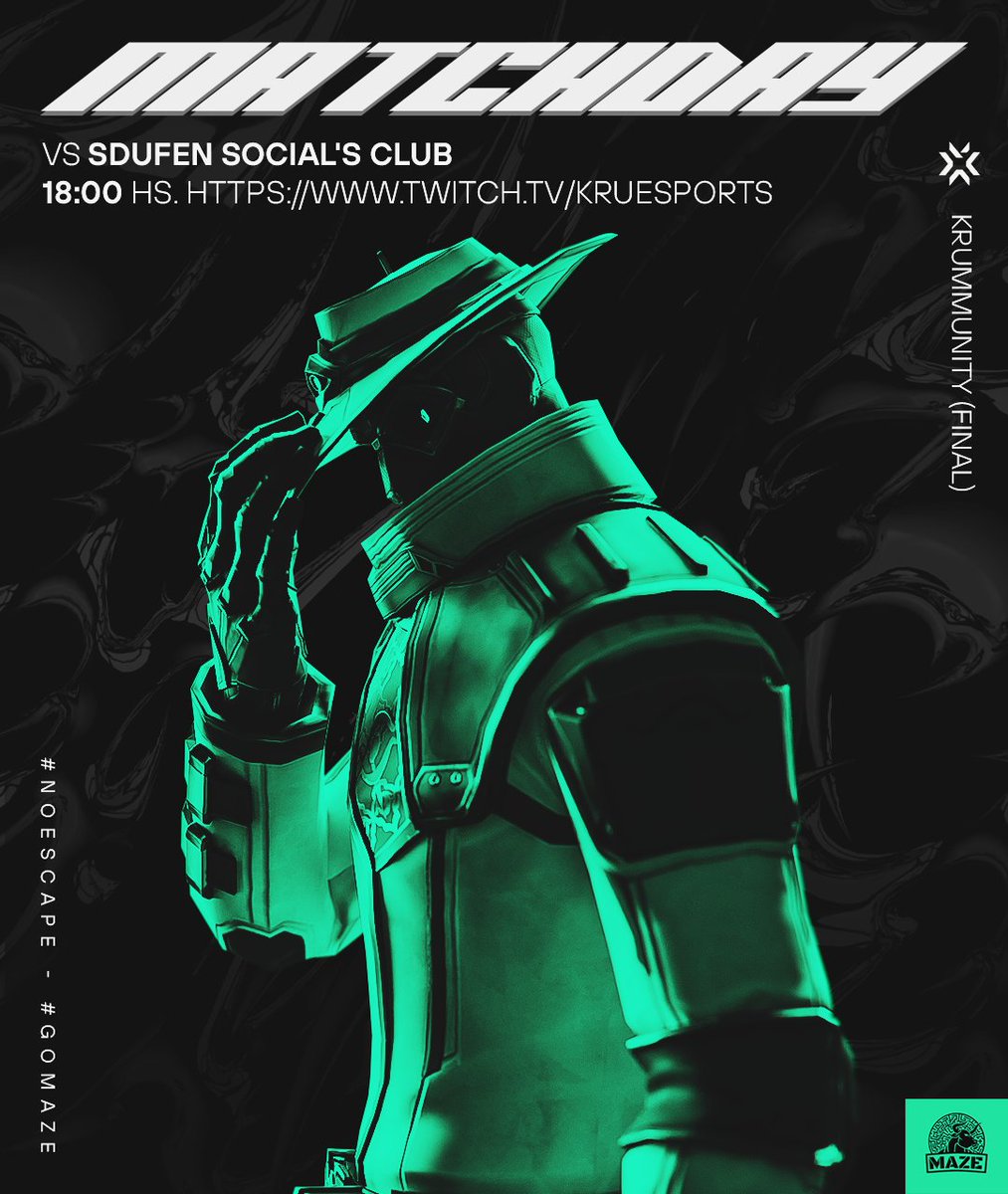 MazeGamingLA's tweet photo. #VALORANT | MATCHDAY
🆚 Sdufen Social's Club
⏰ 18:00hs
🏆 #Krummunity by @Kruesports
📺 https://t.co/QsHbZ1KTuR
#GoMaze🐂 #NoEscape
Esta tarde es de Valorant! Bo3 de la final de la Krummunity desde las 18.00 hora Chile! y lo mejor: con stream! https://t.co/aFGbhxrLeP