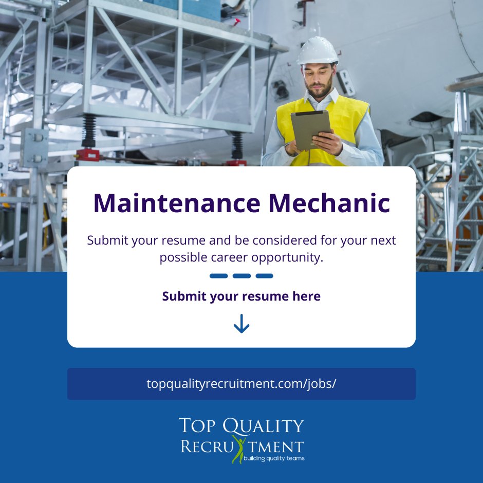 We are hiring a Maintenance Mechanic in Adams, MA.

Apply now: ow.ly/bryu50P42Rt

#tqr #MAjob #hiring #maintenancemechanic #mechanic #job2023