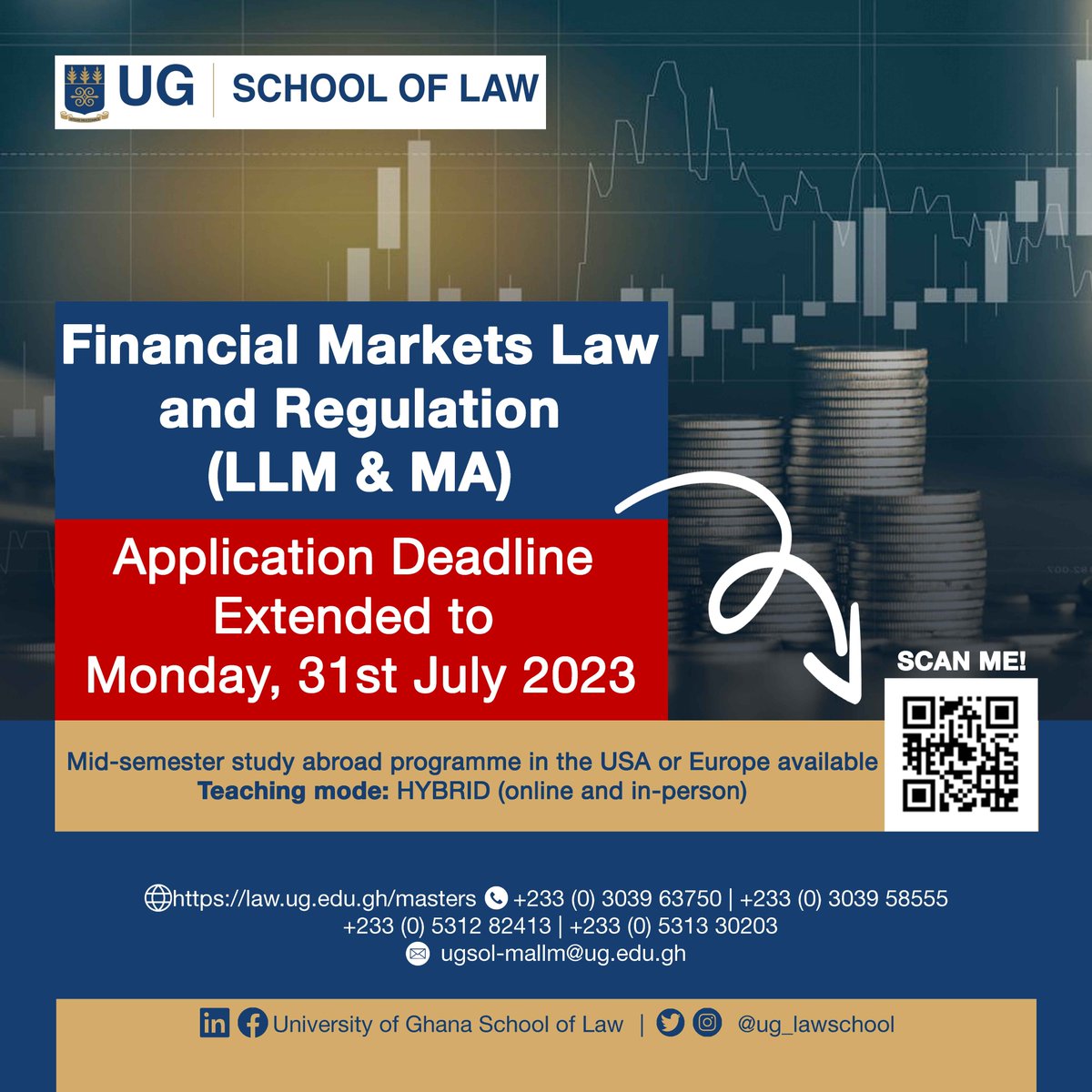 UG_SchoolOfLaw's tweet photo. Join us for an extraordinary academic journey @UG_SchoolOfLaw!
Discover our prestigious LLM and MA programmes in various specialised fields.
The application deadline has been extended to Monday, July 31st, 2023.
Visit: https://t.co/GF87wWcfng
#UGSoL #Law #LLM #MALaw #ApplyNow https://t.co/KqWMTmTjJI