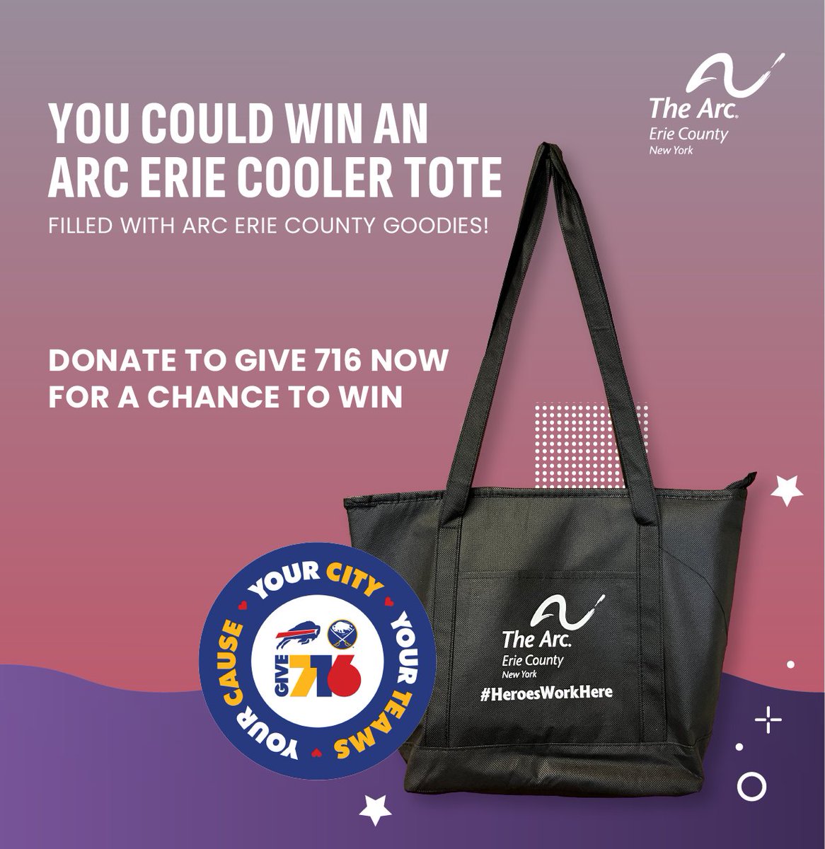 #GIVE716 During the 7pm power hour, donations of $10. or more will be entered to win an Arc cooler bag full of Arc swag! give716.org/give/give716/g…