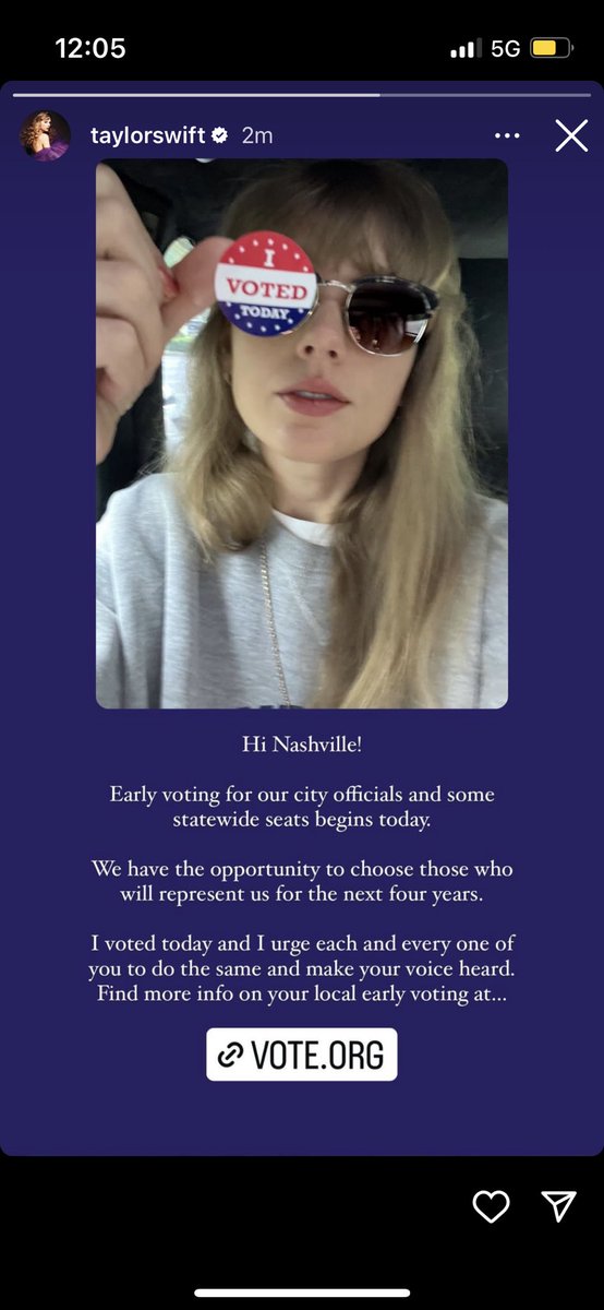 grace_panetta's tweet photo. .@taylorswift13 reveals she voted early today for local elections in Nashville ahead of night 1 of #DenverTheErasTour!! https://t.co/gpQTRWFSGp