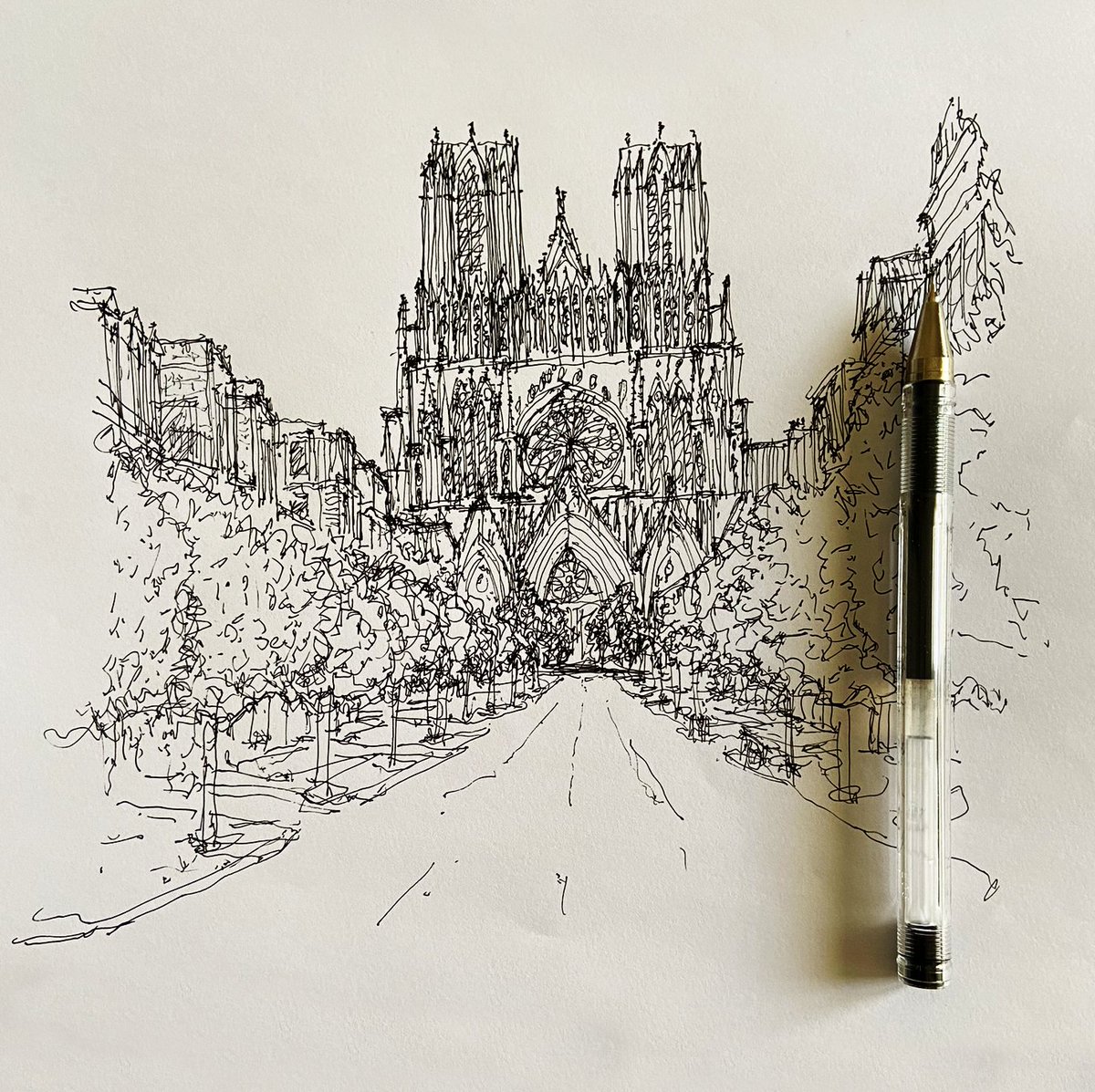 Reims’ Notre-Dame Cathedral as seen from a Rue Liberier viewpoint.

#ReimsCathedral #Reims #ChampagneArdenne #Marne #GrandEst #France #InkDrawing #UrbanSketch #SketchDaily #Sketch #Drawing #Ink #Pendrawing #Sketchart #Drawingoftheday #Sketchoftheday #Sketch_Artwork #Architecture