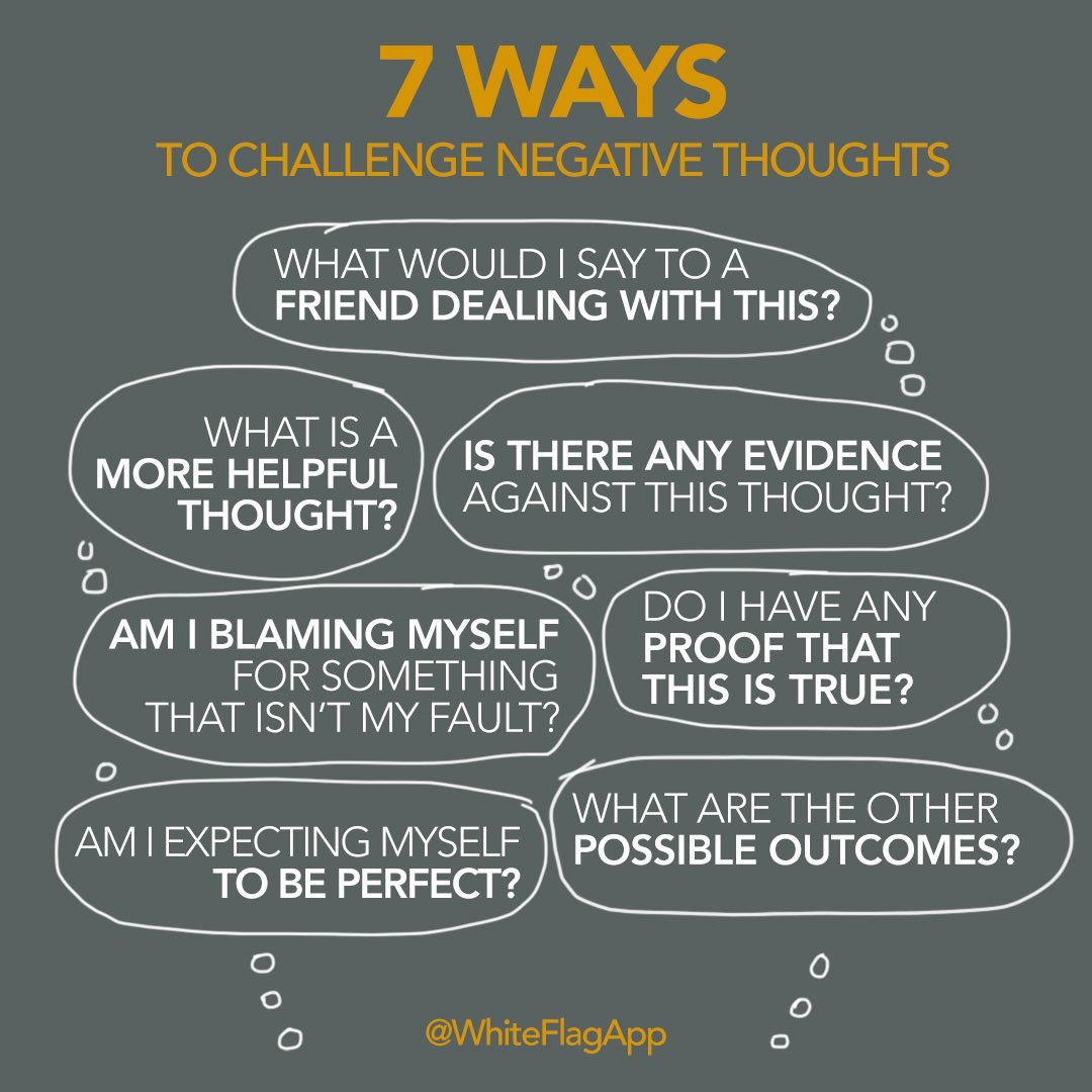whiteflagapp's tweet image. Daily #ruminatingthoughts, overthinking, &amp;amp; #catastrophizing can hinder growth &amp;amp; harm well-being. Learning to check in with ourselves &amp;amp; taking time to challenge some of these #negativethoughts can help us break this pattern &amp;amp; learn to see things from other perspectives.