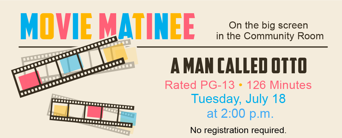 RollingMdwsLib's tweet photo. July's Movie of the Month | A Man Called Otto
Tues, 7/18 | 2 p.m.
PG-13 | 126 min
When a young family moves in next door, grumpy widower Otto Anderson meets his match in a quick-witted, pregnant woman named Marisol, leading to an unlikely friendship. https://t.co/P0AC0FYL8G