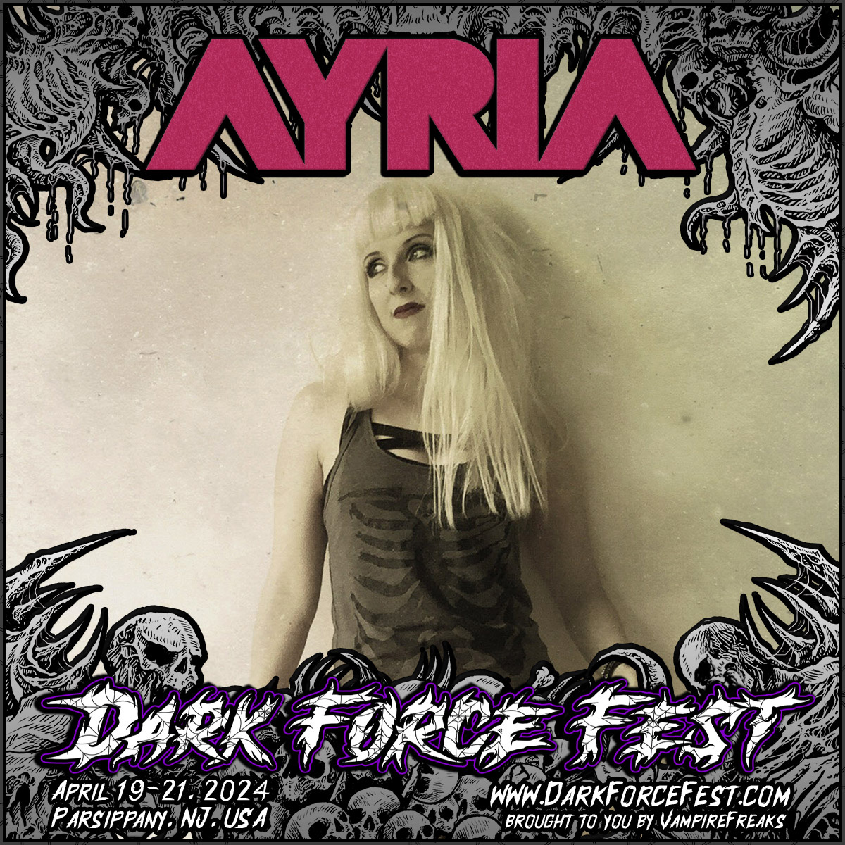 Announcing that Ayria will perform at next year’s 'Dark Force Fest', April 19 - 21, 2024 in NJ, @darkforcefest
TICKETS ARE NOW ON SALE at darkforcefest.com
#vampirefreaks #darkforcefest #ayria