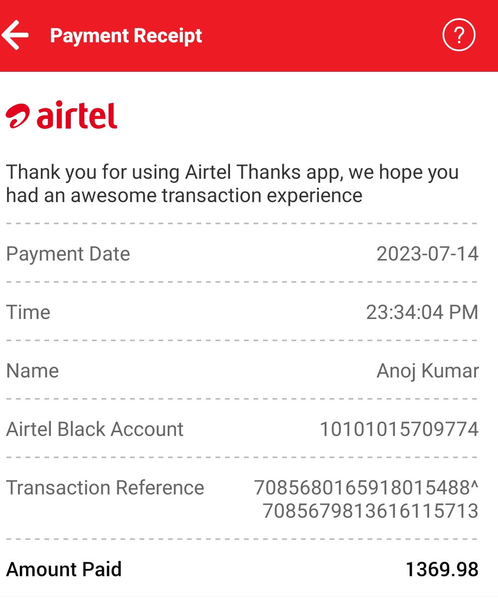 Pixelsbyanuj's tweet photo. @airtelindia this is my bill copy i paid the bill but my internet is not working... Why? https://t.co/pqvw4qquwm