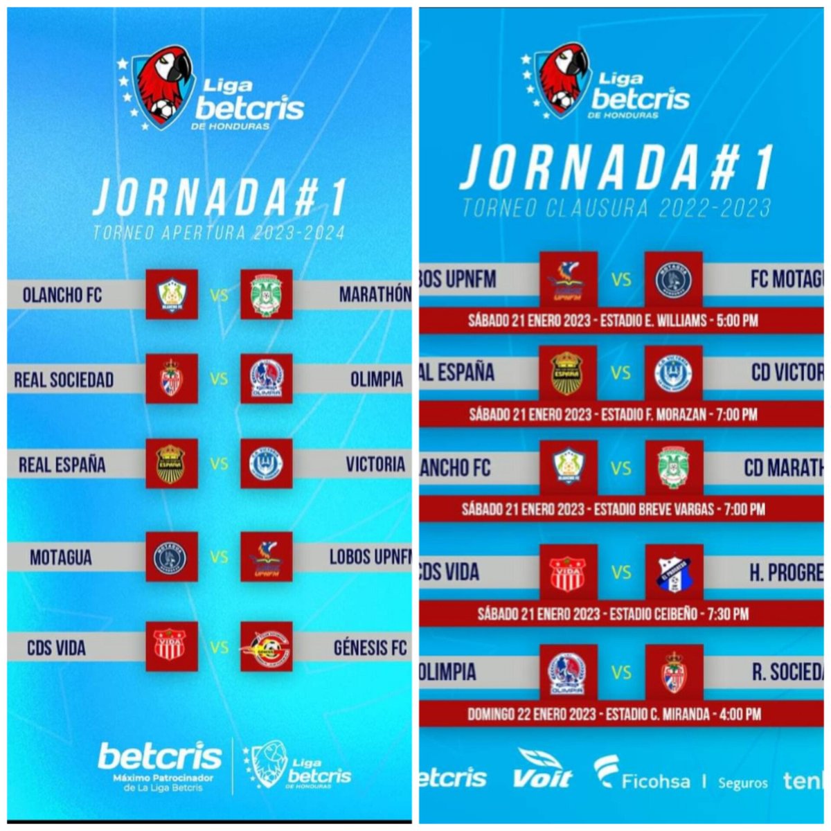Ya tenemos calendario de la primera jornada. 
Diferente orden pero mismos partidos. (Solo cambiaron el nombre del nuevo inquilino) 
Así queremos un fútbol moderno , equipos que compitan y una selección que sea gloriosa...