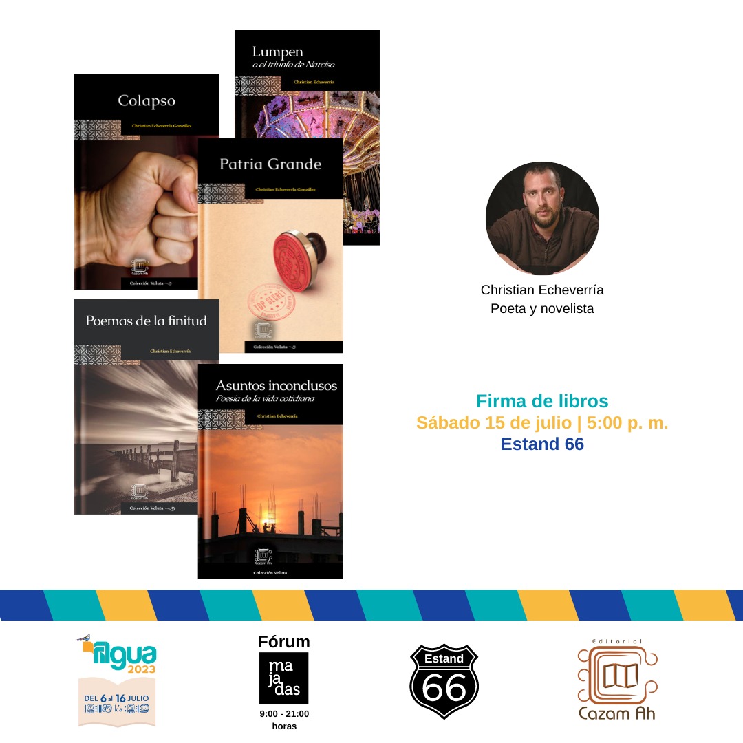 Nuestro tallerista estará mañana por la tarde en #Filgua2023

Leerá su #poesia  a la gente que pase al azar y firmará sus #libros  Sería bueno encontrarnos y compartir pensamientos y sentimientos en medio del colapso. 📷