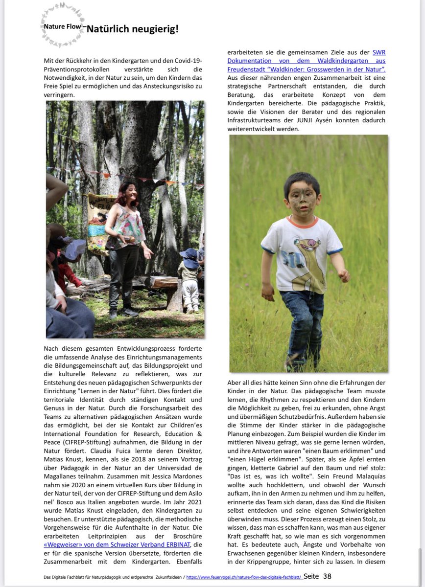JUNJI_Aysen's tweet photo. #PuertoGuadal #JunjienlaPrensa Nuestra querida comunidad educativa del JI #ElParaíso fue destacado por la revista Suiza de educación #NatureFlow. Dando a conocer el maravilloso trabajo que realizan y el gran aporte que ha significado el profesional Matías Knust https://t.co/iH6s3Sl6bQ