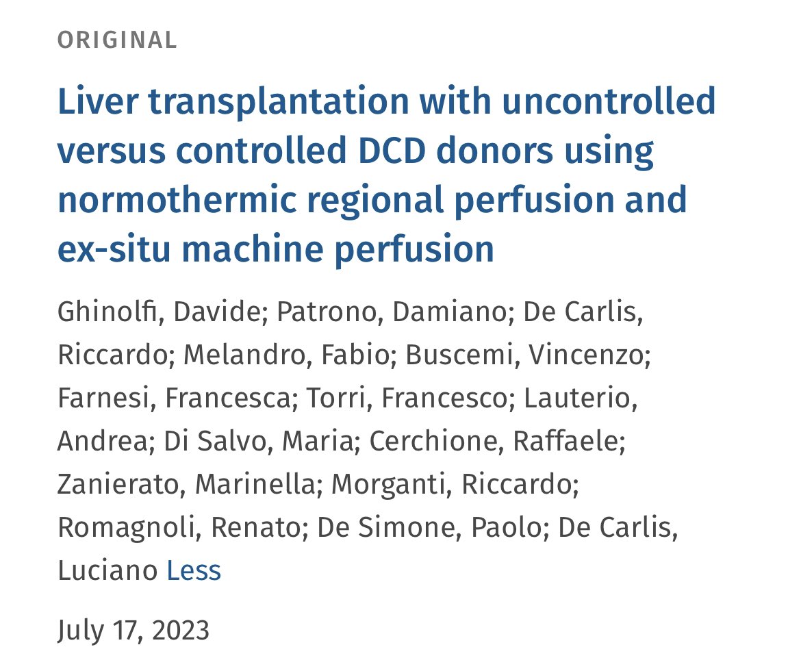Davide Ghinolfi (@davideghinolfi) on Twitter photo Happy to share our study comparing uncontrolled vs controlled DCD using sequential NRP and ex-situ perfusion. New insights on how to evaluate liver grafts during NRP. On Liver Transplantation!
DCDNet study
<a href="/PatronoDamiano/">DamianoPatrono</a> <a href="/DeCarlis_R/">Riccardo De Carlis</a> <a href="/regionetoscana/">Regione Toscana</a> <a href="/AoupPisana/">AOUP / Azienda ospedaliero-universitaria pisana</a> <a href="/LTxJournal/">Liver Transplantation Journal (LTxJournal)</a> Happy to share our study comparing uncontrolled vs controlled DCD using sequential NRP and ex-situ perfusion. New insights on how to evaluate liver grafts during NRP. On Liver Transplantation!
DCDNet study
<a href="/PatronoDamiano/">DamianoPatrono</a> <a href="/DeCarlis_R/">Riccardo De Carlis</a> <a href="/regionetoscana/">Regione Toscana</a> <a href="/AoupPisana/">AOUP / Azienda ospedaliero-universitaria pisana</a> <a href="/LTxJournal/">Liver Transplantation Journal (LTxJournal)</a>