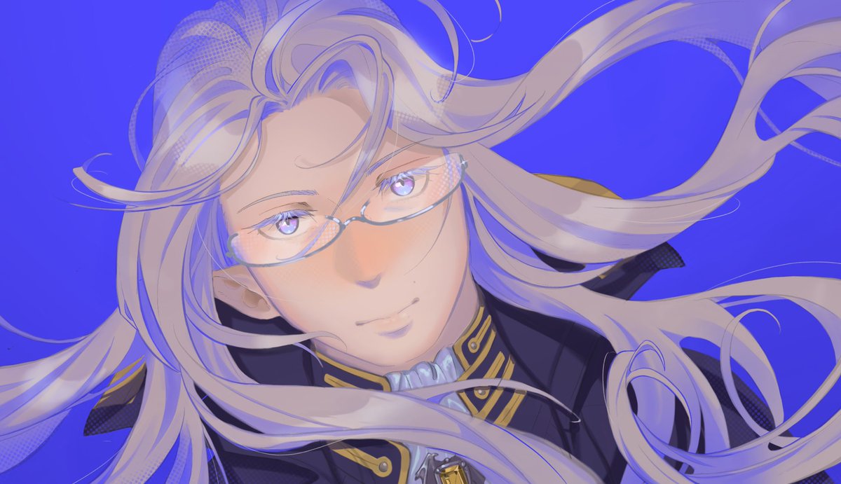 long hair solo 1boy male focus glasses blue background looking at viewer  illustration images