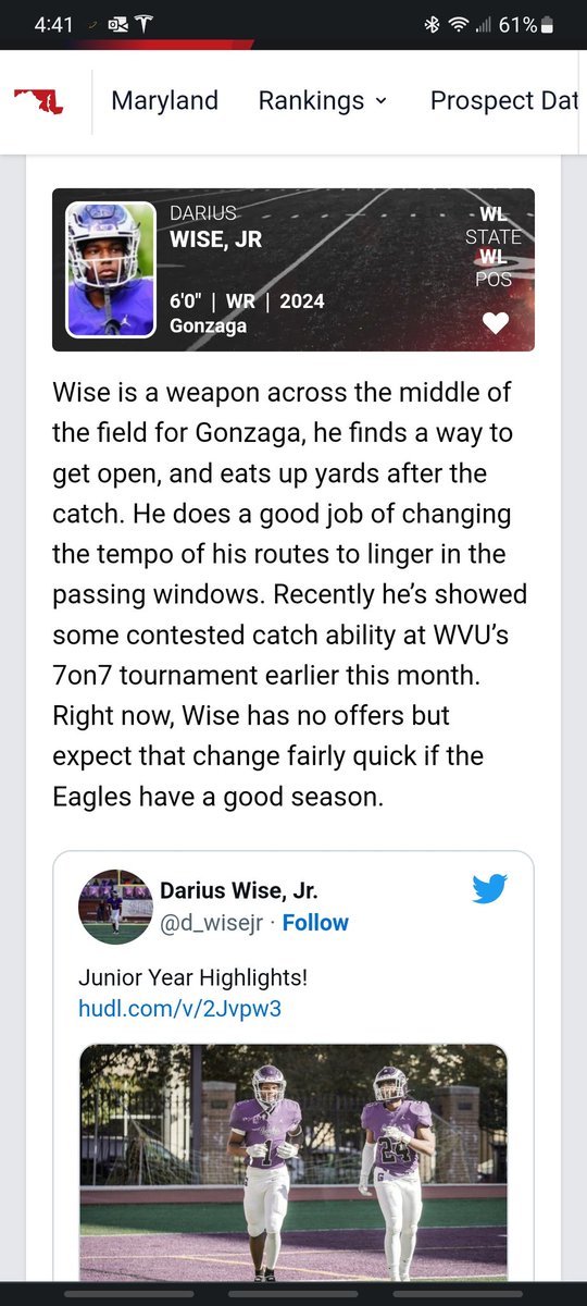 Thanks <a href="/PrepRedzoneMD/">Prep Redzone Maryland</a> for the write up. I'm excited to get on the field with <a href="/GonzagaTDC/">GonzagaCHS Football 🦅</a> for my senior year.
#EaglesFlyHigh #MenforOthers