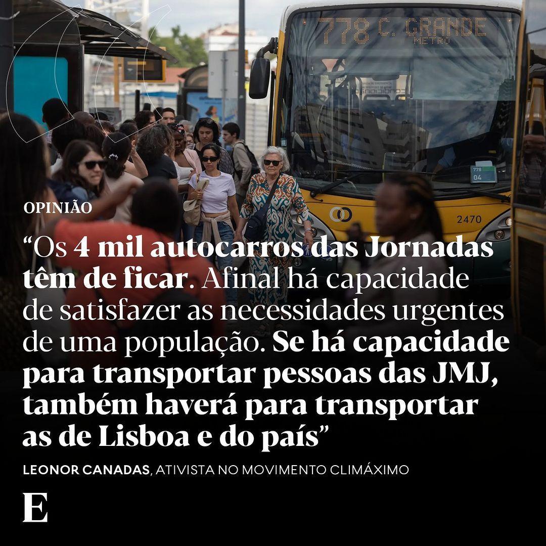 O Plano de Mobilidade apresentado para a Jornada Mundial da Juventude prevê um reforço, em Lisboa, de quatro mil autocarros alugados. 

Leia em expresso.pt/opiniao/2023-0…

📸 Tiago Miranda