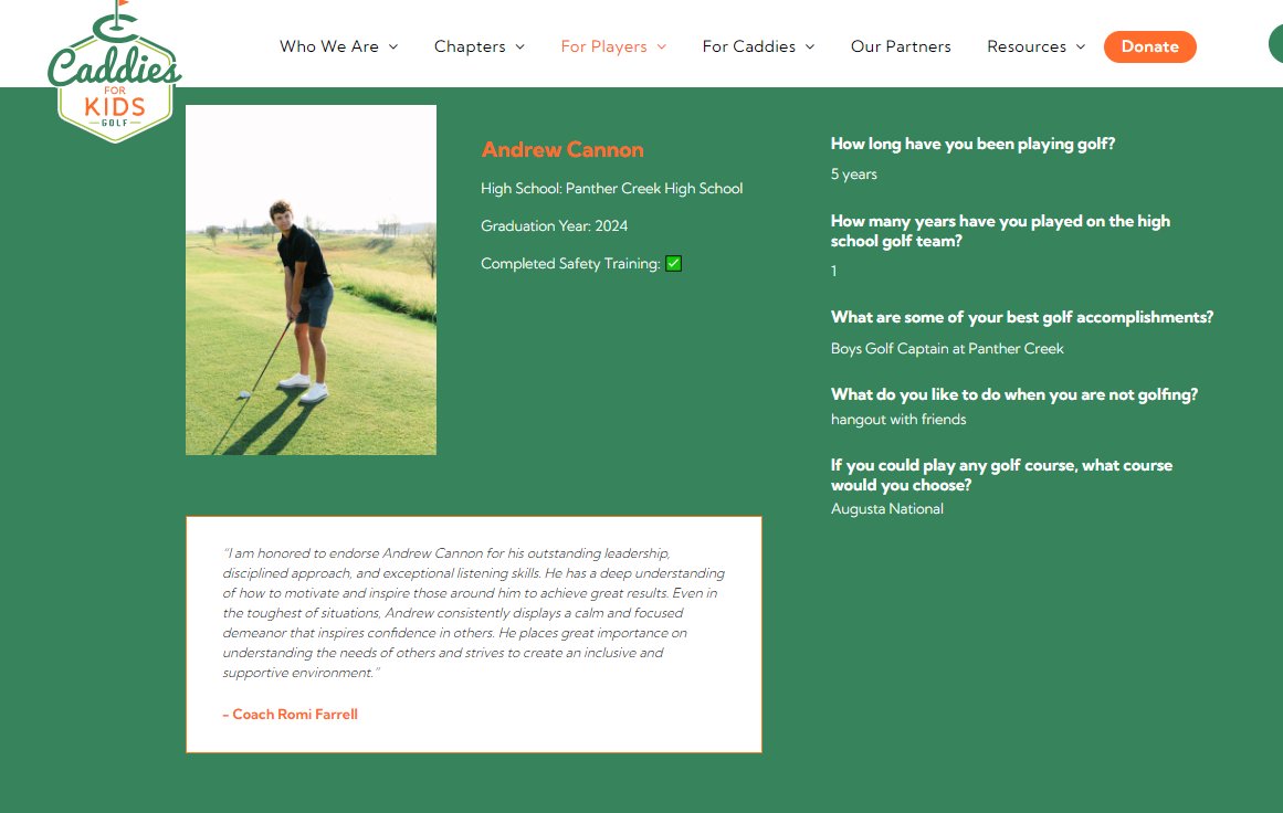 Panther Creek Golf (@pcreekgolf) on Twitter photo Check out our very own Panther golfer, Andrew Cannon!! <a href="/CaddiesForKids/">Caddies For Kids</a> Caddy of the Month awarded by <a href="/SCHEELS/">SCHEELS</a>! Way to go Andrew!! So proud of you! <a href="/PCHSFrisco/">Panther Creek High School</a> <a href="/PantherCreekAth/">Panther Creek Athletics</a> <a href="/PantherCreekBsb/">Panther Creek Baseball</a> Check out our very own Panther golfer, Andrew Cannon!! <a href="/CaddiesForKids/">Caddies For Kids</a> Caddy of the Month awarded by <a href="/SCHEELS/">SCHEELS</a>! Way to go Andrew!! So proud of you! <a href="/PCHSFrisco/">Panther Creek High School</a> <a href="/PantherCreekAth/">Panther Creek Athletics</a> <a href="/PantherCreekBsb/">Panther Creek Baseball</a>