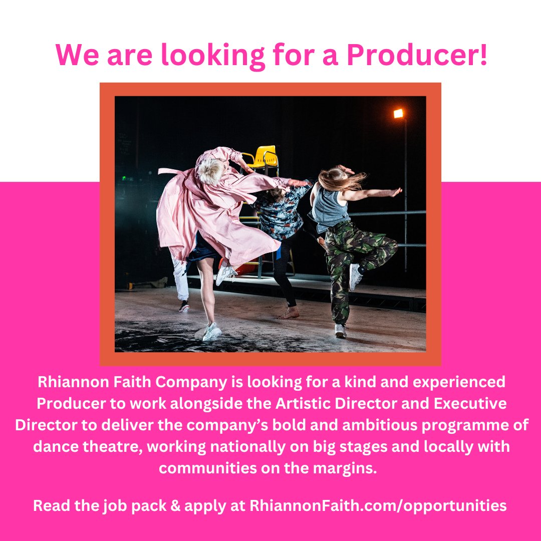 Last chance to apply for our Producer role 📣

We are looking for someone to join the core RFC team, becoming an integral part of the company - working together with the Directors to grow the company and push the boundaries of what dance theatre can do and who it can be for.