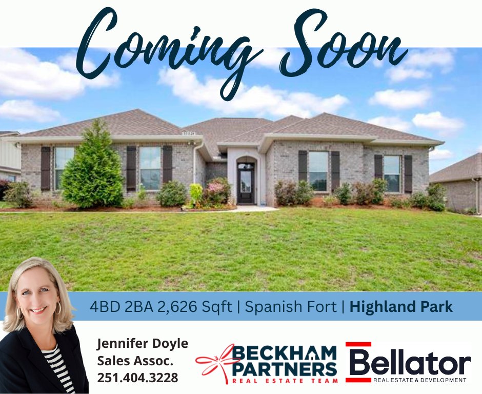 COMING SOON! Spanish Fort Gold Fortified 4-Bedroom with Fenced Yard &amp; Saltwater Pool! 
4BR 2BA  2,626SqFt | $515,000
33824 Rutland Lane, Spanish Fort, AL 36527
Call listing agent, Jennifer Doyle - Sales Associate | 251.404.3228