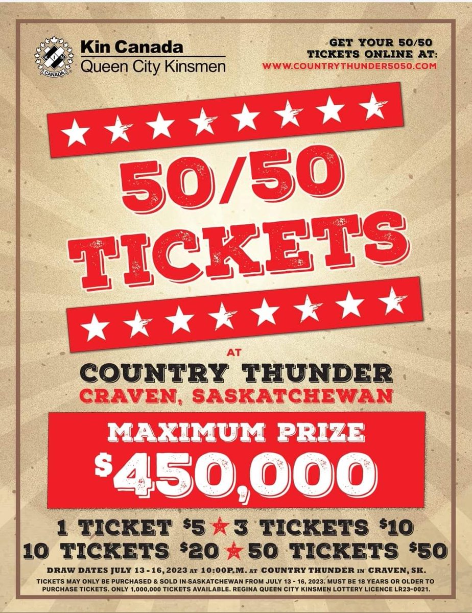qckinsmen's tweet photo. Day two of the @CCJsask 50/50 is now live.

Get your tickets on-site from one of our friendly sellers, or anywhere in Saskatchewan with an internet connection at https://t.co/xDzRlsGM0Q https://t.co/Fjgcn7U5NO