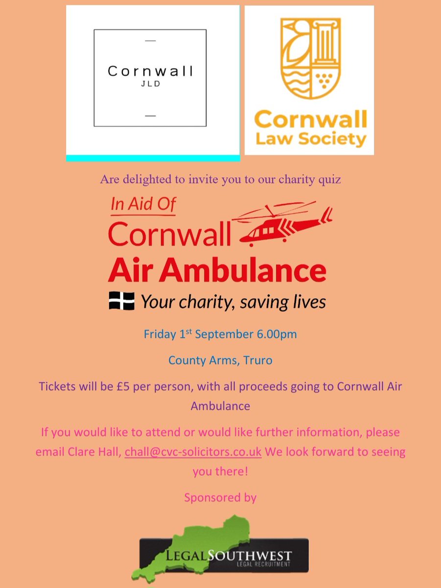 We are very excited to share the details of our upcoming charity quiz, kindly sponsored by <a href="/LegalSouthwest/">Legal Southwest</a>. Food can be pre-ordered, if you would like to eat on the night. We hope to see you there!