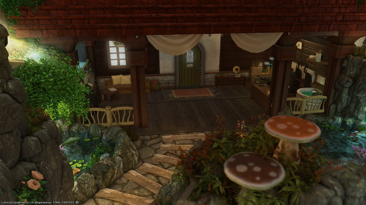 [L] Fae Fishing Hole 🪸🦋 Aether [Siren] | Goblet | Ward 19 | Plot 60 A sister build of my Il Mheg design! The upper level can be reached by jumping on the waterfalls 😊 📸⬇️(1/3) #FFXIV #ff14 #ff14housing #ff14ハウジング #hgxiv #FFXIVHousing #HousingEden #GellyHousing