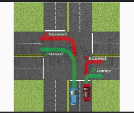 OverlandPark_PD's tweet photo. One of the most common traffic violations is the improper turn.  This photo shows the correct way to make a turn.  Turning incorrectly causes many intersection related crashes within Overland Park.  Please help us reduce accidents by turning into the correct lane. #TrafficSafety https://t.co/7YHjqUYXK6