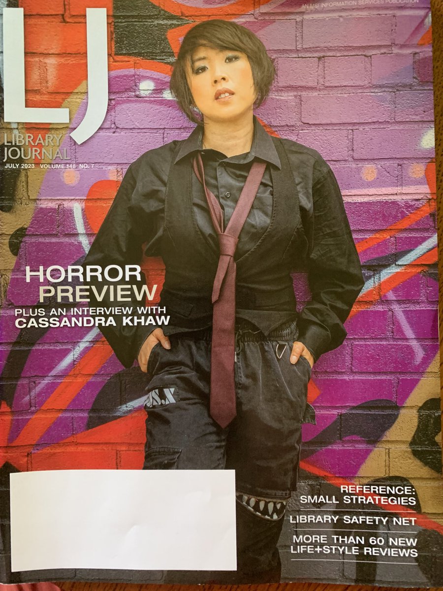 RAforAll's tweet image. Thanks to @LibraryJournal for the paper copies of the July issue with my #HorrorForLibraries genre preview and interview with cover person @casskhaw.