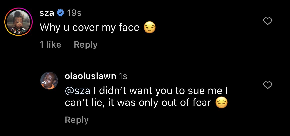 olaoluslawn's tweet photo. I didn’t even know she’d see it, Shout out SZA https://t.co/C9crASjW1e