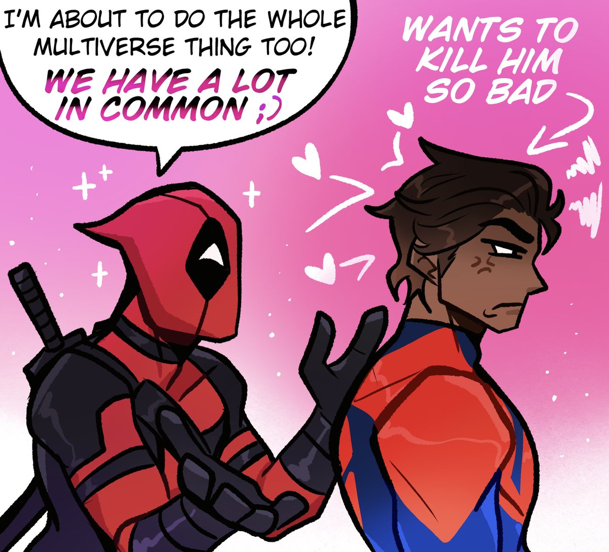 Deadpool telling Miguel about his next movie