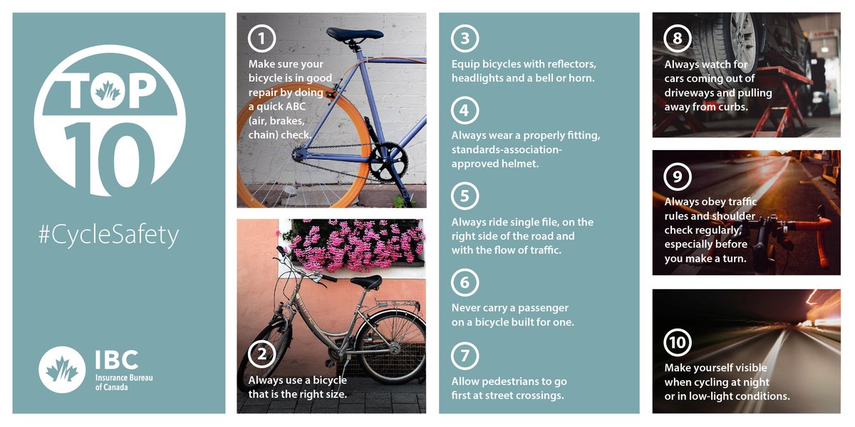IBC_Ontario's tweet image. #SummerSeason means bike-riding season. Before you hit the road, remember to review our Top 10 #CycleSafety tips.