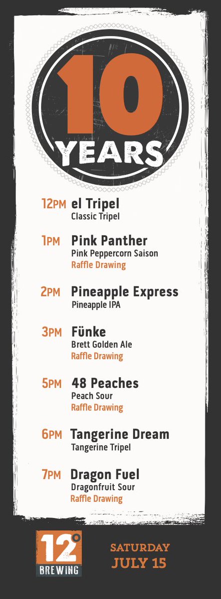 Tomorrow is the big day! Hope you all can join us!
We’ve got some great beers lined up. Here's what we'll be tapping: 
Noon: el Tripel 
1pm: Pink Panther
2pm: Pineapple Express
3pm: Fünke
5pm: 48 Peaches
6pm: Tangerine Dream
7pm: Dragon Fuel