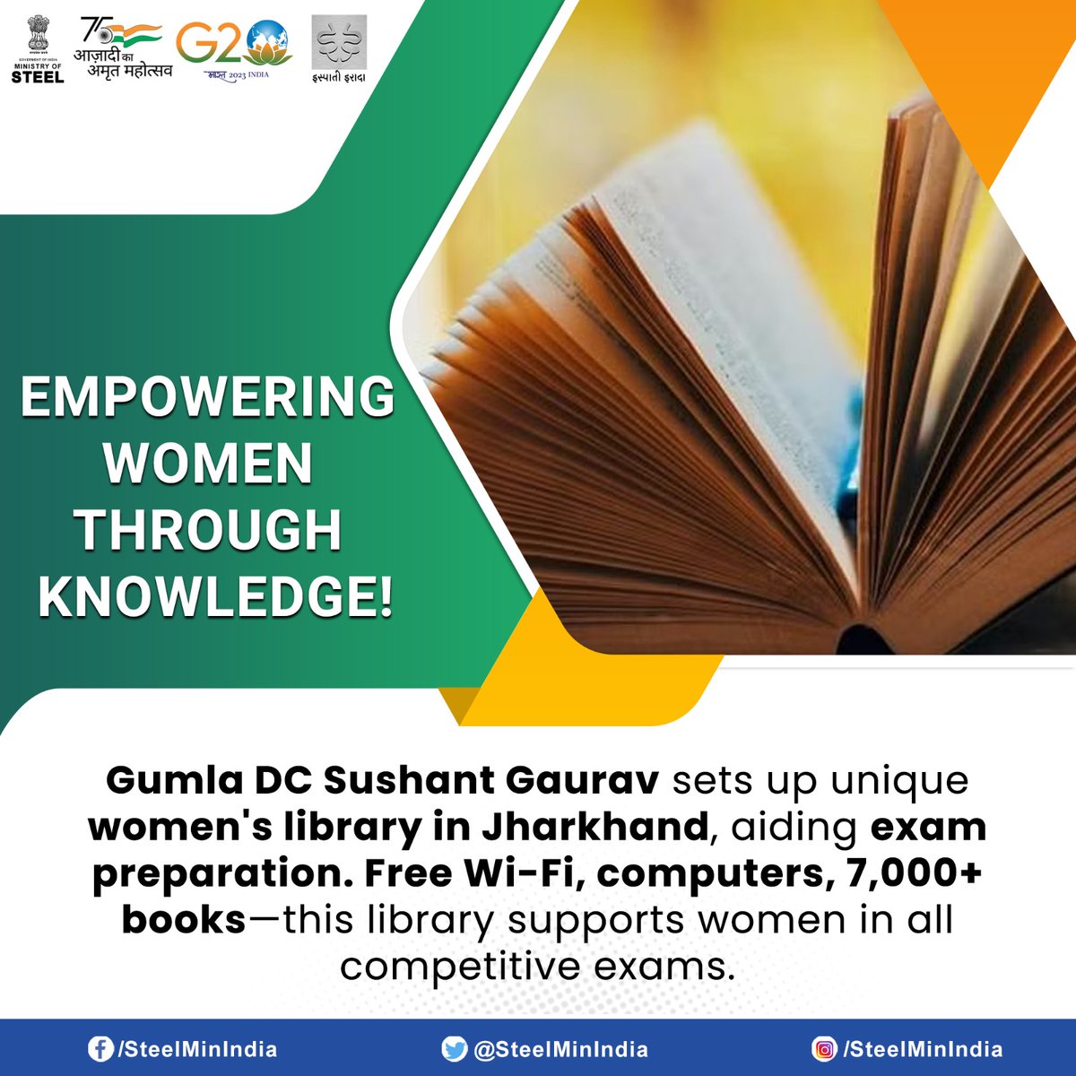 SteelMinIndia's tweet image. A Revolutionary All-Women Library in Jharkhand! 
Named after Savitri Bai Phule, India's first woman teacher & social worker, this self-sustaining library provides a safe & nurturing environment for women to excel in their careers.
#PositiveNews #WomenEmpowerment #LibraryForAll