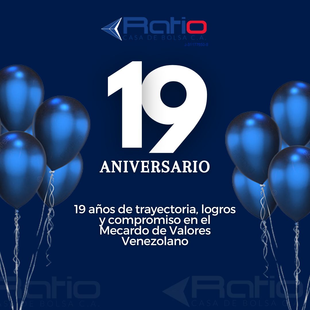 RatioCB's tweet photo. ¡Celebramos 19 años de excelencia! 

Gracias a nuestro equipo de profesionales y capacidad de análisis, hemos mantenido una trayectoria sólida. Seguimos trabajando para mantener la confianza de nuestros clientes y ser líderes en el mercado de valores venezolano. https://t.co/0aeuIXfW51