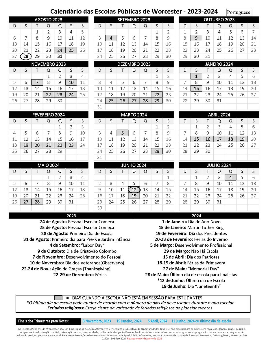 UPDATED 2023-2024 CALENDAR: The 2023-24 Worcester Public ...