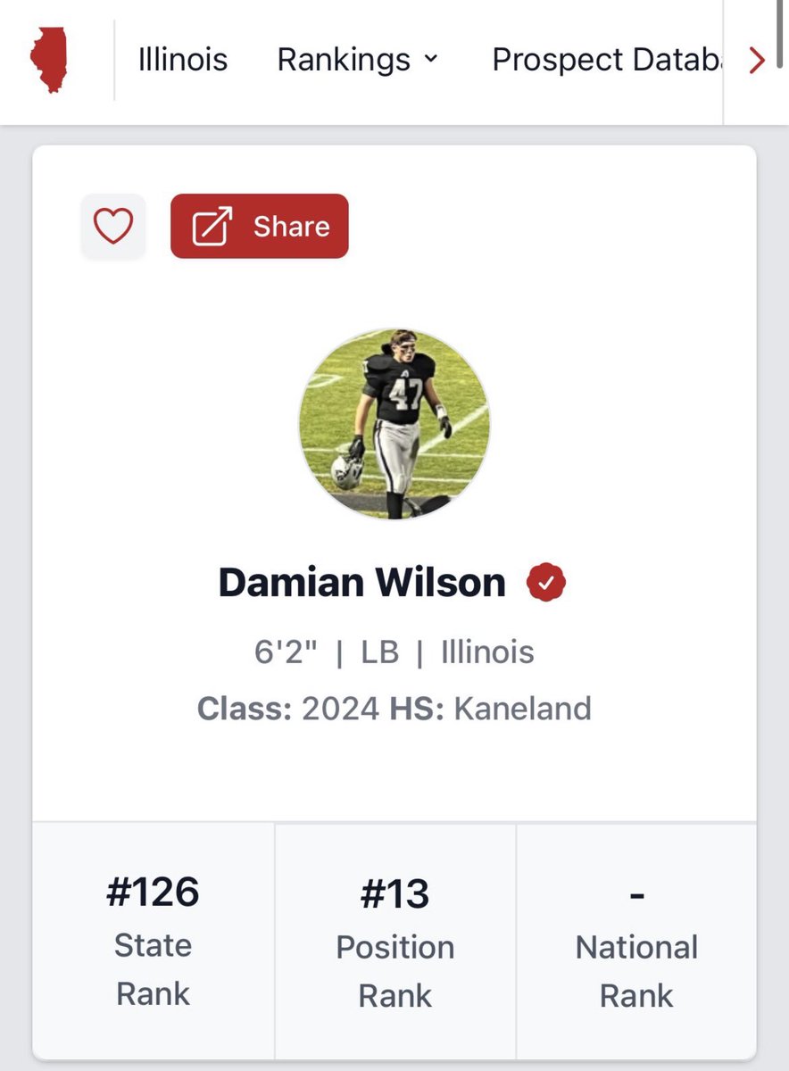 Thank you <a href="/PrepRedzoneIL/">Prep Redzone Illinois</a> for the ranking! 1% better every day. <a href="/CoachBigPete/">Peter "Coach Big Pete" Leinweber</a> <a href="/EDGYTIM/">Timothy “EDGYTIM” OHalloran</a> <a href="/Rivals/">Rivals</a> <a href="/underdogrush/">Underdog Training</a> <a href="/LinebackerCamps/">LinebackerUniversity</a> <a href="/One11Recruiting/">One11 Recruiting</a> <a href="/DeepDishFB/">DEEP DISH FOOTBALL</a> <a href="/KanelandFB/">Kaneland Football</a> @Rivals_Clint <a href="/247fbrecruiting/">Football Recruiting</a> <a href="/FbRecruitCoach/">Football Recruit Coach</a>