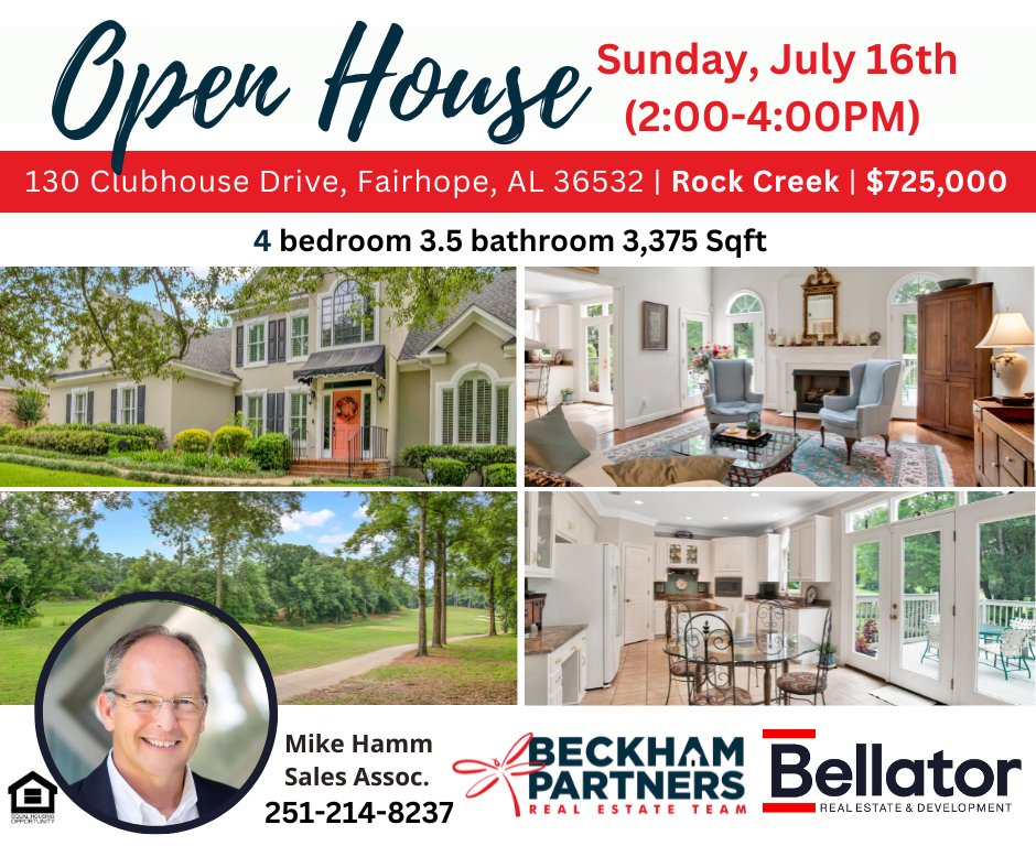 OPEN HOUSE - Sunday, 7/16 (2-4PM) | Rock Creek - Gorgeous Home Located on Rock Creek Golf Course - Including Spacious Upstairs Flex Room, Updated Kitchen, Extensive Deck, New Upstairs HVAC, &amp; Generator. 
AlaRealEstate.com
Mike Hamm | 251.214.8237