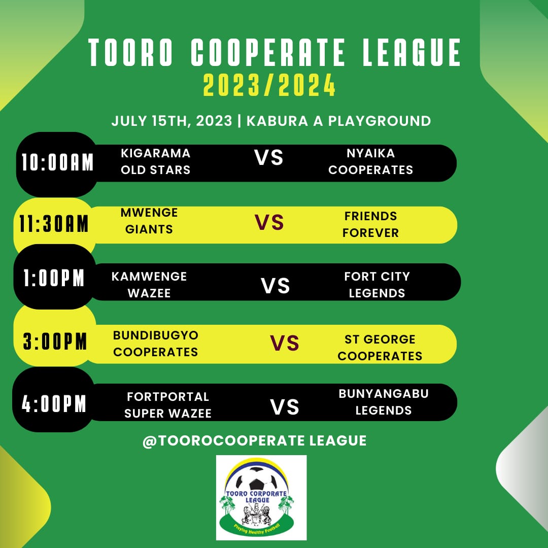 Toorocorporate's tweet photo. The Tooro Corporate League Is Back , Bigger And Better 🎉🎉🎉🎉🎉🎉🎉🎉

The Tooro Corporate League 4Th Edition Will Kick Off Tomorrow With 8 Games On Card At St Leo's College Mukabura For The Above 35 And Litmus Playground For The Above 28 But Below 35.

The Vibe Is Back 🌟🌟🌟 https://t.co/uMc2obyc75