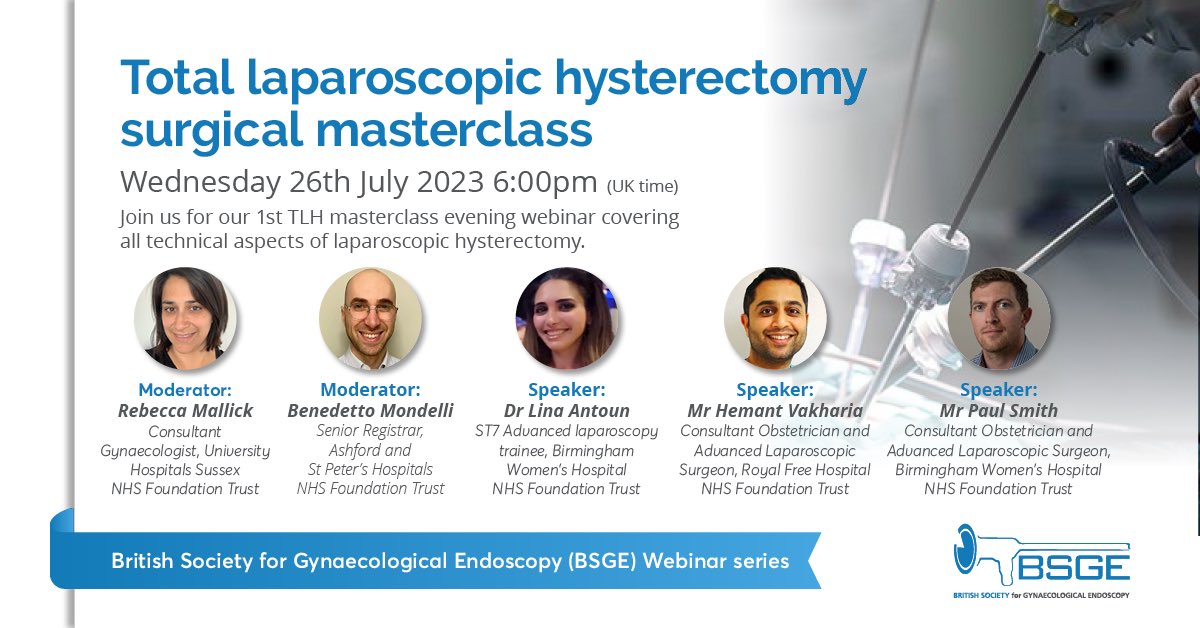 Save the date!!!

TLH surgical masterclass 26th July 6-7 pm via zoom.

Part 1 focuses on the surgical steps; from the straightforward hysterectomy through to tips and tricks and how to manage complications. 

Link to register in comments 
Open to all