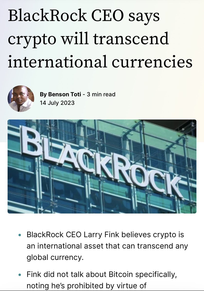 _denislam's tweet photo. BlackRock CEO:

2017: “Bitcoin is an index is money laundering”

2023: “Crypto will transcend international currencies”

🤡

https://t.co/F72qwWOFcR https://t.co/0ZJaCugxMj