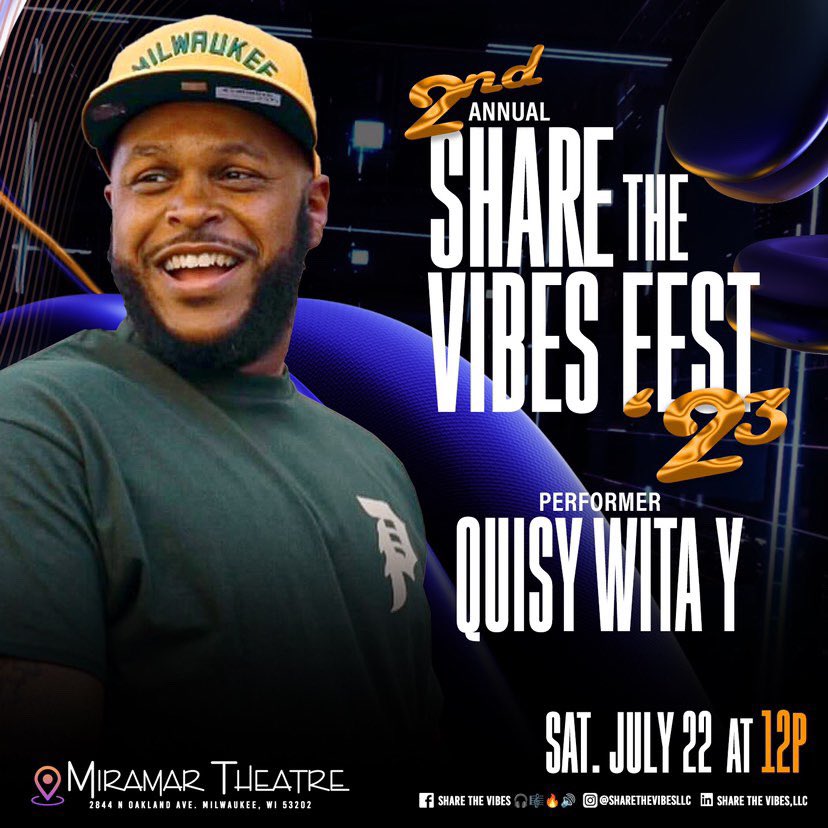QuisyWitaY's tweet image. I am also performing at the Miramar Theater at the #ShareTheVibes Fest on next Saturday July 22nd at noon
