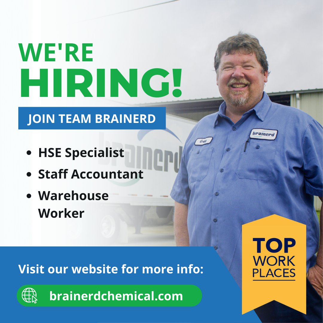 BrainerdChemCo's tweet image. On the hunt for a new gig? THIS is your sign to join the Brainerd crew!

Our competitive pay, top-tier benefits and unique company culture is UNMATCHED (which is why we've been named a Top Workplace in Oklahoma for four years in a row). 👀

Apply today at brainerdchemical.com!