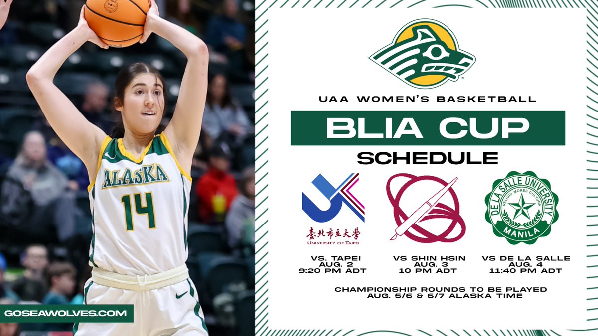 The slate is set for our Taiwan trip in August. Excited to rep the <a href="/uaanchorage/">UAA</a> Green &amp; Gold on the international stage. 

<a href="/GNACsports/">GNAC Sports</a> <a href="/WBCA1981/">Women’s Basketball Coaches Association</a> <a href="/NCAADII/">NCAA Division II</a> <a href="/UAASeawolves/">UAA Seawolves</a>