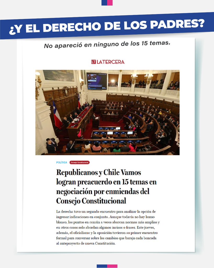 conmishijosnocl's tweet photo. ATENTOS!! 📢
Los Padres estamos atentos en este nuevo proceso Constitucional!!

Presentamos una IPN 1.115 para que nuestro Derecho Preferente sea considerado en la educación de nuestros niños y NO aceptaremos quedar fuera en una nueva Constitución.
#ConMisHijosNoTeMetas 🇨🇱 https://t.co/bQuVloJQER