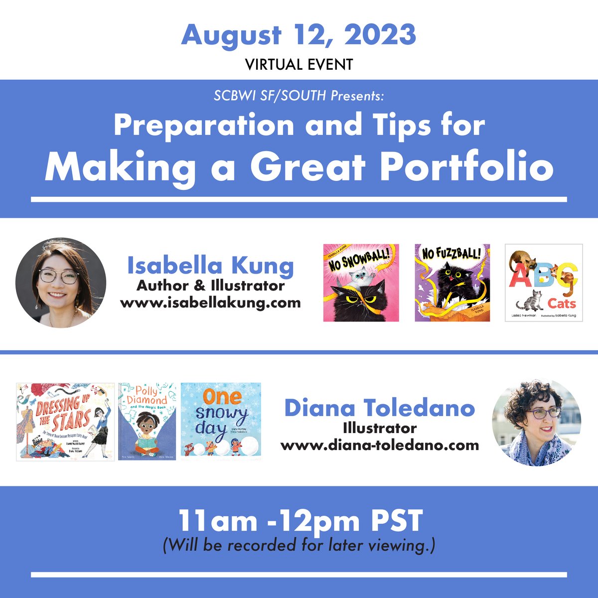 SCBWI SF/South (@scbwisf) on Twitter photo Cant make our 2023 Illustrator Day event? Come join our VIRTUAL webinar on how to make a great portfolio with <a href="/isaberryk/">Isabella Kung</a> and Diana Toledano! REGISTER 👉scbwi.org/events/2023-il…
#scbwi #kidlit #illustrators #portfolio #childrenbookillustration Cant make our 2023 Illustrator Day event? Come join our VIRTUAL webinar on how to make a great portfolio with <a href="/isaberryk/">Isabella Kung</a> and Diana Toledano! REGISTER 👉scbwi.org/events/2023-il…
#scbwi #kidlit #illustrators #portfolio #childrenbookillustration