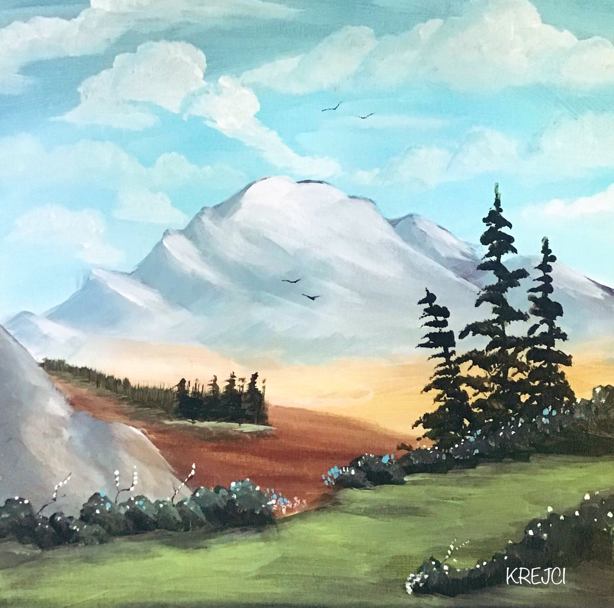 paintwithrick's tweet photo. Friday Afternoon Landscape by KREJCI #mountrainier #landscape #seattleartist #acryliclandscape #nature #coolmountain https://t.co/ahOuzITyLd