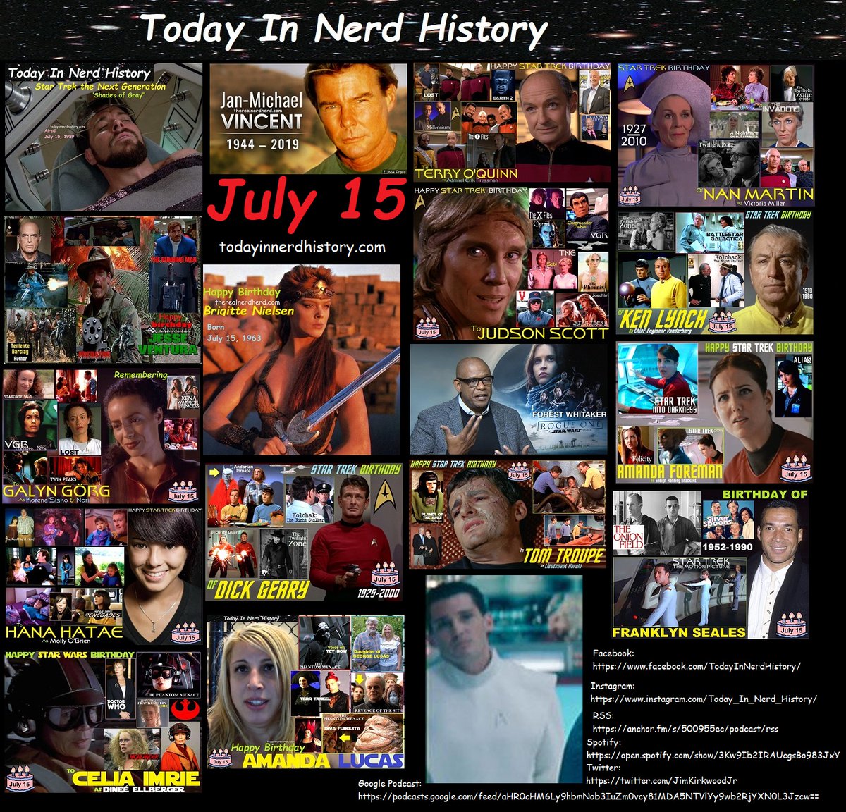 Today In Nerd History July 15
#TodayInNerdHistory #July15 #StarTrek #JanMichaelVincent #TerryOQuinn #NanMartin #JesseVentura #BrigitteNielsen #JudsonScott #KenLynch #GalynGorg #ForestWhitaker #AmandaForeman #HanaHatae #DickGeary #CeliaImrie
More Info
sites.google.com/view/today-in-…