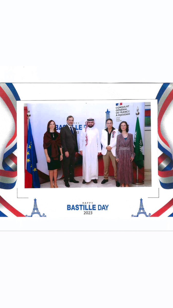 moaidmahjoub's tweet photo. Ce 14 juillet, le #BastilleDay, est l'occasion de saluer les valeurs de la République 🇫🇷 "Liberté, Egalité, Fraternité" et le renforcement remarquable des relations  remarquables 🇫🇷🤝🇸🇦 au cours des derniers mois.
Que l'amitié franco-saoudienne vive éternellement !
#FranceKSA 🇫🇷💙🤍❤️💚🇸🇦
@ludovic_pouille @corm_kammoun