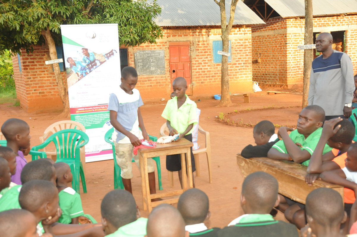 Young boys partaking in an education session on menstrual hygiene management orgarnised by The class, delivered by @lideisa aimed to improve the children's knowledge of menstrual hygiene & tackle harmful period stigma & misinformation that often hold girls back @SwedEnvoyUganda