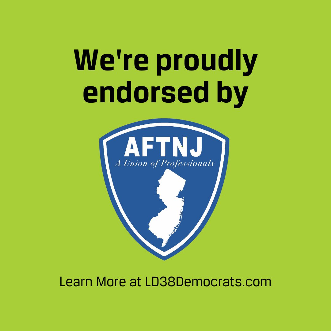 LD38 Democrats (@ld38democrats) on Twitter photo We're honored to receive the endorsement of <a href="/AFTNJ/">AFT New Jersey</a>! Educators form the foundation of our community, and their unwavering support means the world to us. We're honored to receive the endorsement of <a href="/AFTNJ/">AFT New Jersey</a>! Educators form the foundation of our community, and their unwavering support means the world to us.
