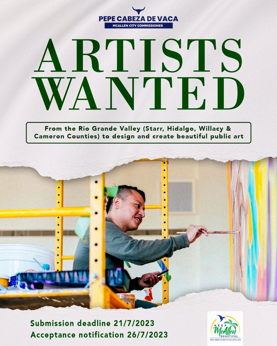 Our friends from Keep McAllen Beautiful are calling all local artists for an opportunity to showcase their art! In a quest to give public art a stronger presence in the city this amazing program is open now for more info please go to keepmcallenbeautiful.org/irrigation-pip…