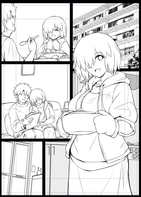 ぐだマシュ恋人同棲日常導入パートしこしこ作画なう。 